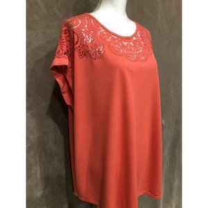 Ava And Viv 2X Plus Coral Pink Top Blouse Short Sleeve #389